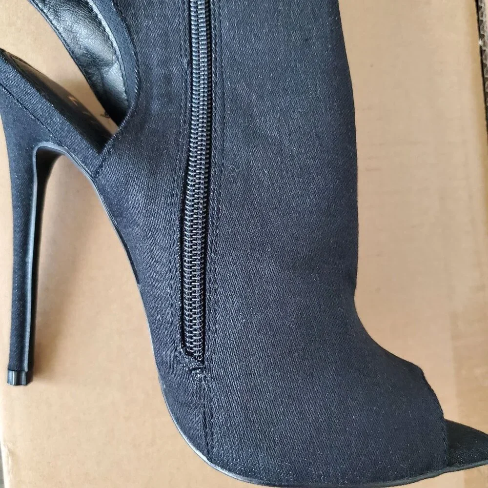 Liliana womens ankle booties Black Studded Peep Toe zipper closure high Sz 7.5 - Picture 7 of 13